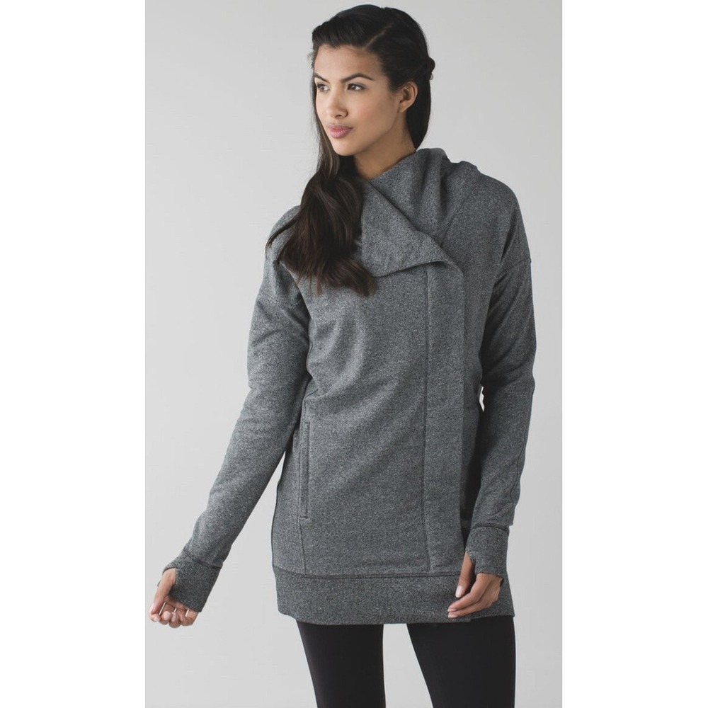 Lululemon Jacket Womens 4 Gray Heathered Speckled Black Hooded Wrap Up